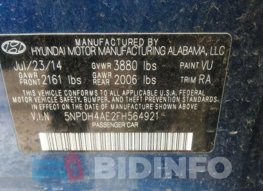 5NPDH4AE2FH564921 Photo# 9