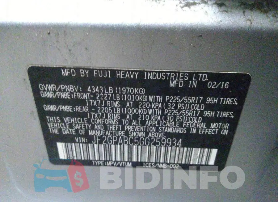 JF2GPABC5GG259934 Photo# 9