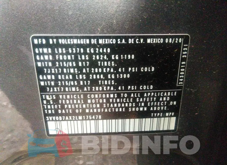3VV0B7AX2LM175478 Photo# 9