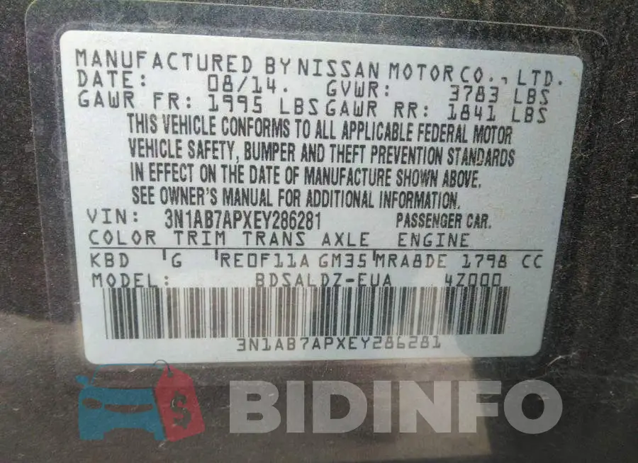 3N1AB7APXEY286281 Photo# 9
