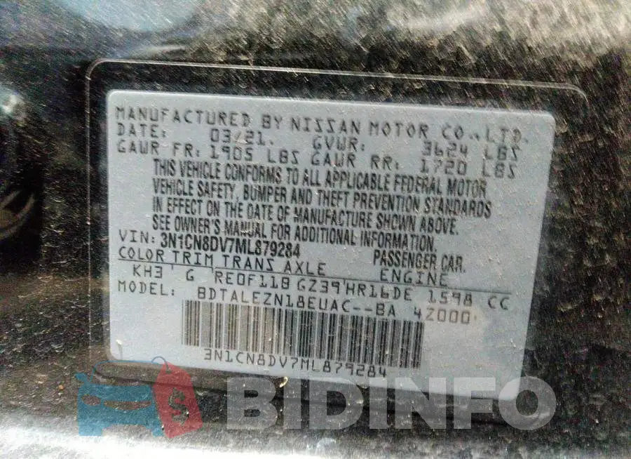 3N1CN8DV7ML879284 Photo# 9