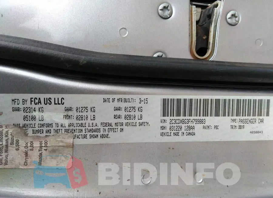 2C3CDXBG3FH799883 Photo# 9