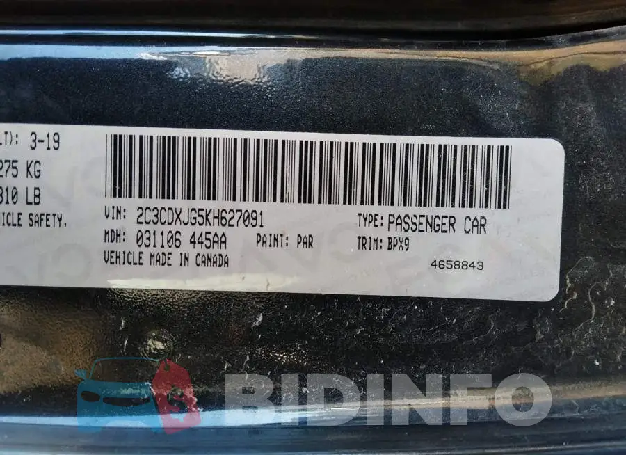 2C3CDXJG5KH627091 Photo# 9