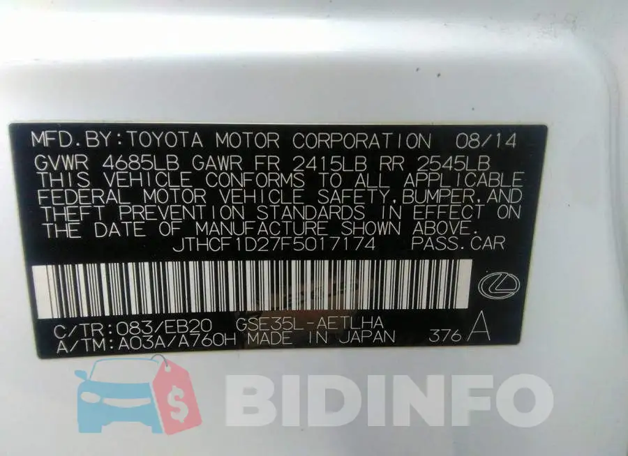 JTHCF1D27F5017174 Photo# 9
