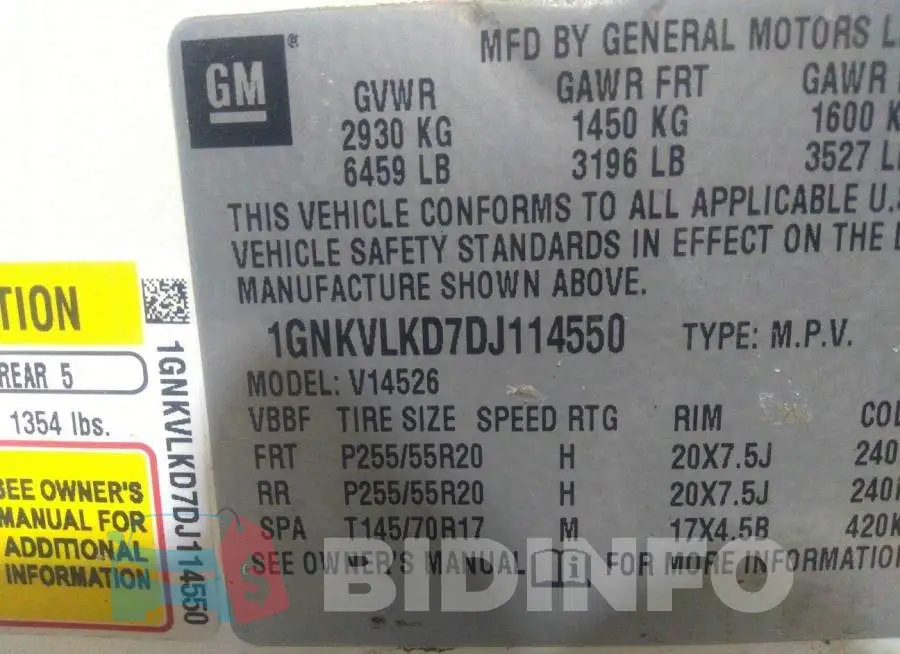 1GNKVLKD7DJ114550 Photo# 9
