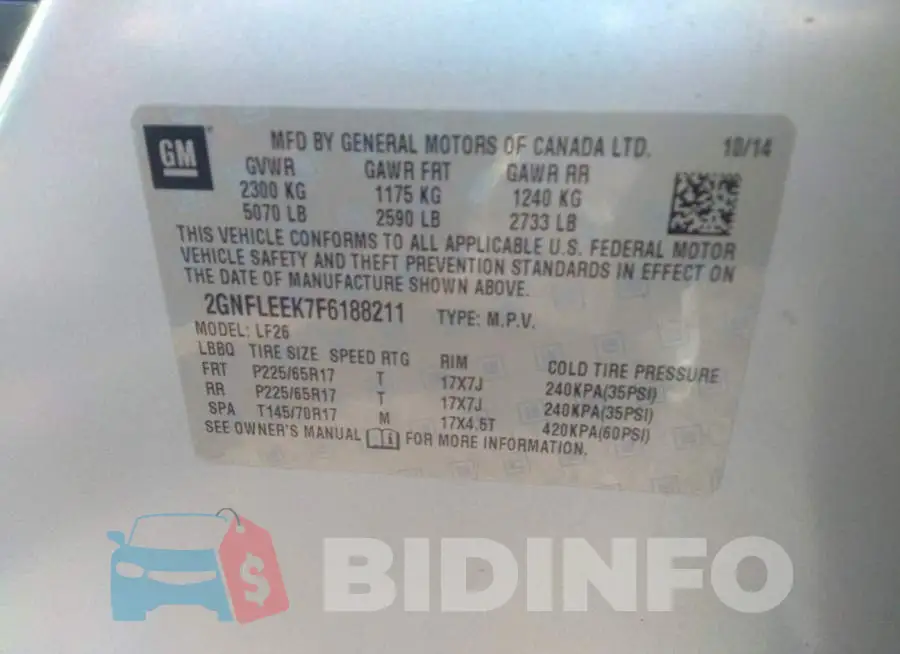 2GNFLEEK7F6188211 Photo# 9