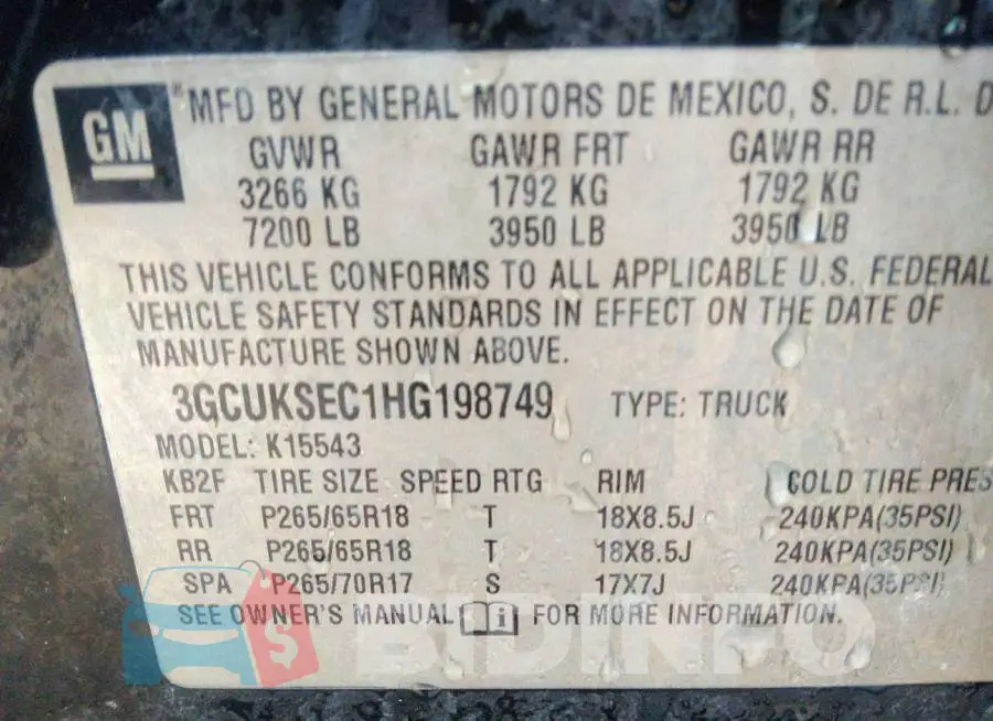 3GCUKSEC1HG198749 Photo# 9