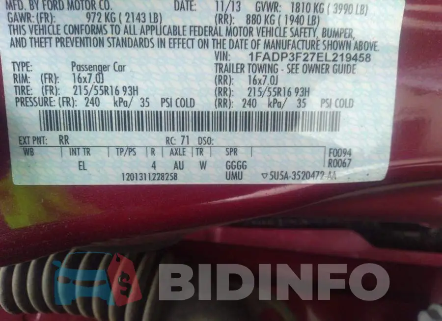 1FADP3F27EL219458 Photo# 9