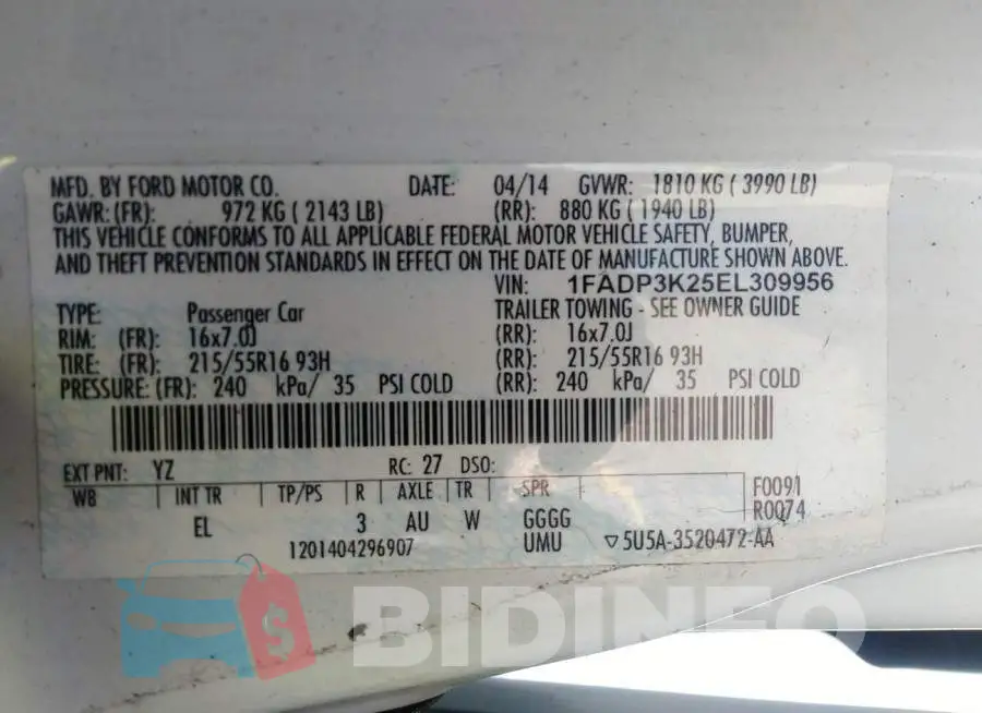 1FADP3K25EL309956 Photo# 9