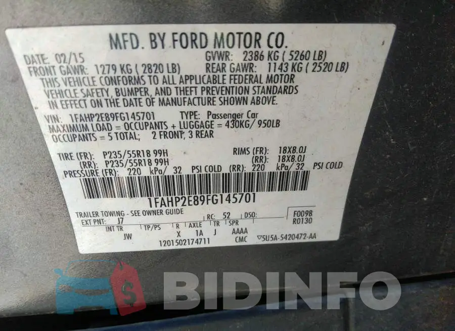 1FAHP2E89FG145701 Photo# 9