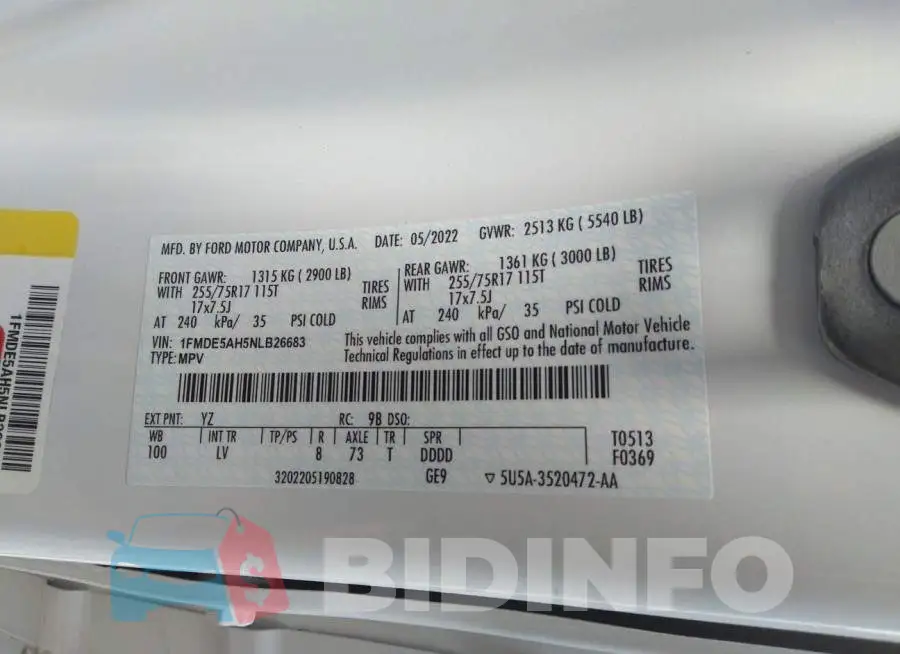 1FMDE5AH5NLB26683 Photo# 9