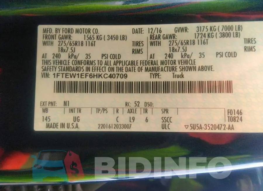 1FTEW1EF6HKC40709 Photo# 9