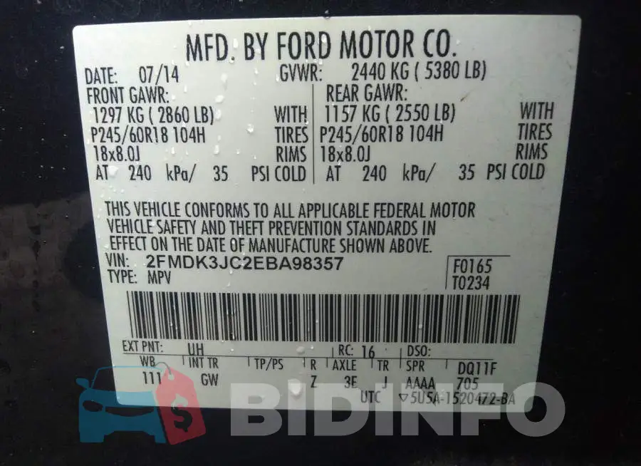2FMDK3JC2EBA98357 Photo# 9
