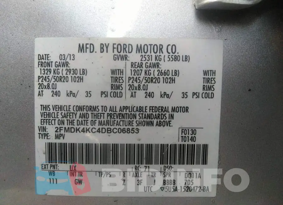 2FMDK4KC4DBC06853 Photo# 9