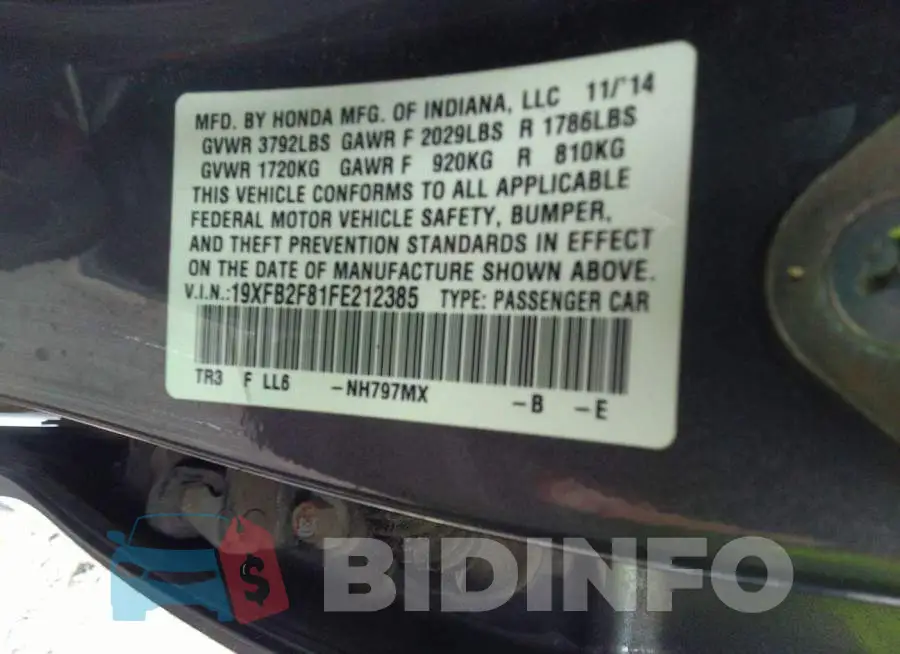 19XFB2F81FE212385 Photo# 9