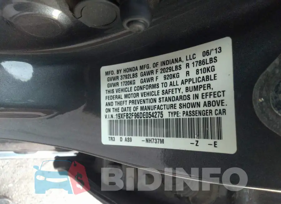 19XFB2F96DE054275 Photo# 9