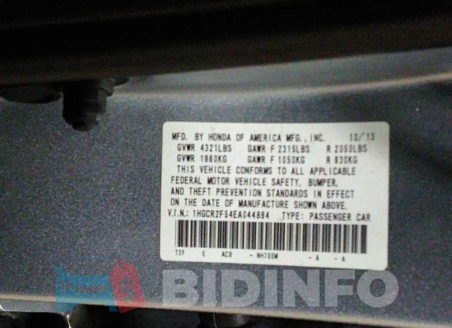 1HGCR2F54EA044894 Photo# 9