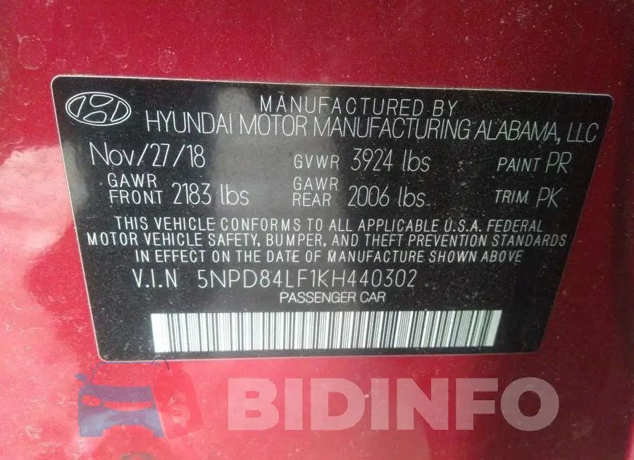 5NPD84LF1KH440302 Photo# 9