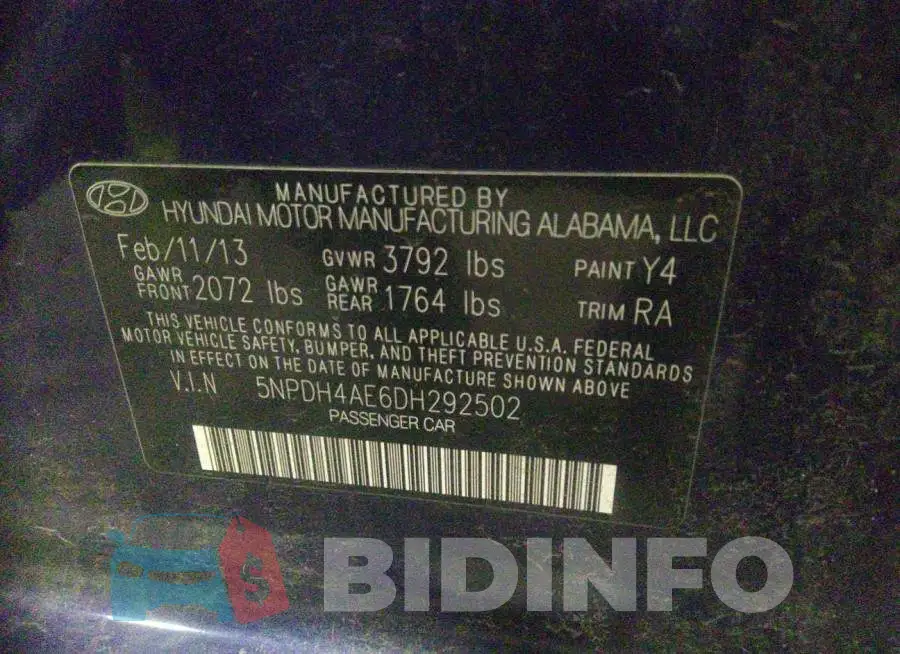 5NPDH4AE6DH292502 Photo# 9