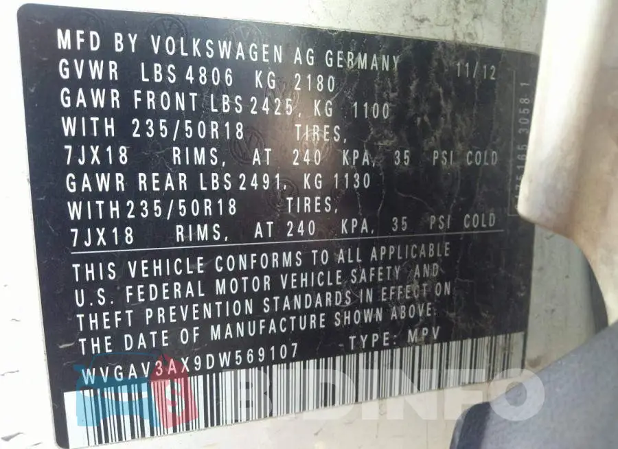 WVGAV3AX9DW569107 Photo# 9