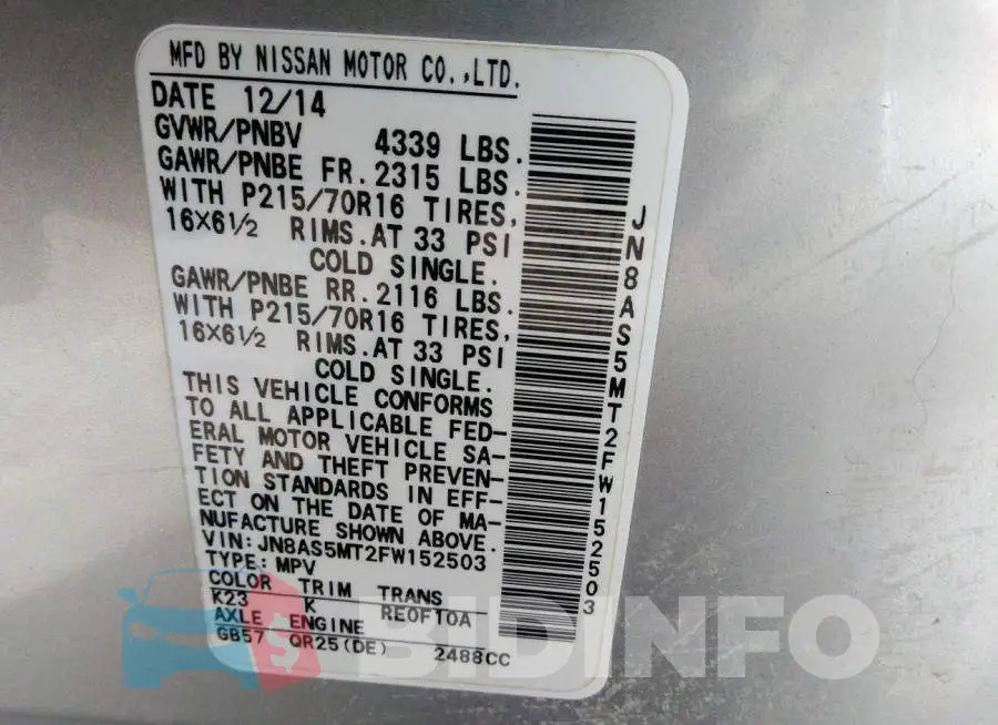 JN8AS5MT2FW152503 Photo# 9