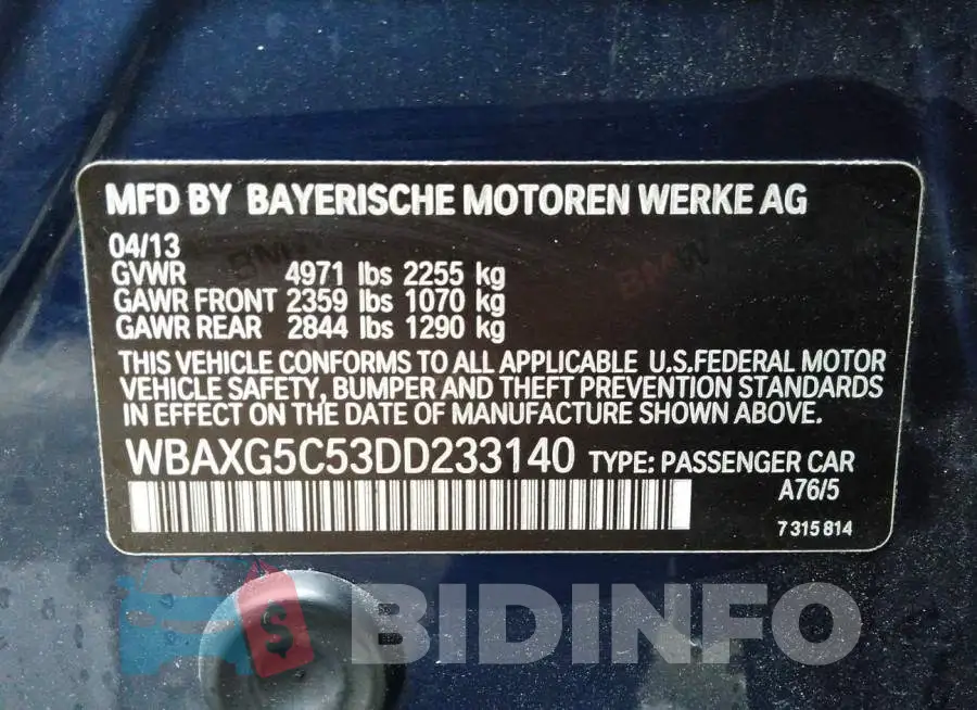 WBAXG5C53DD233140 Photo# 9