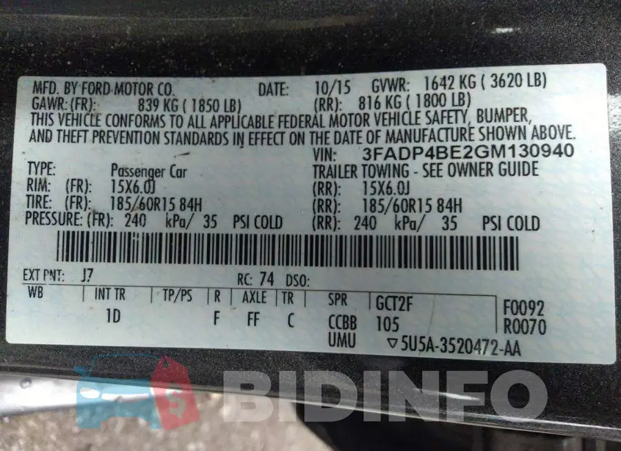 3FADP4BE2GM130940 Photo# 9
