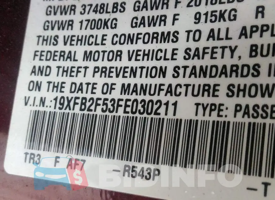 19XFB2F53FE030211 Photo# 9