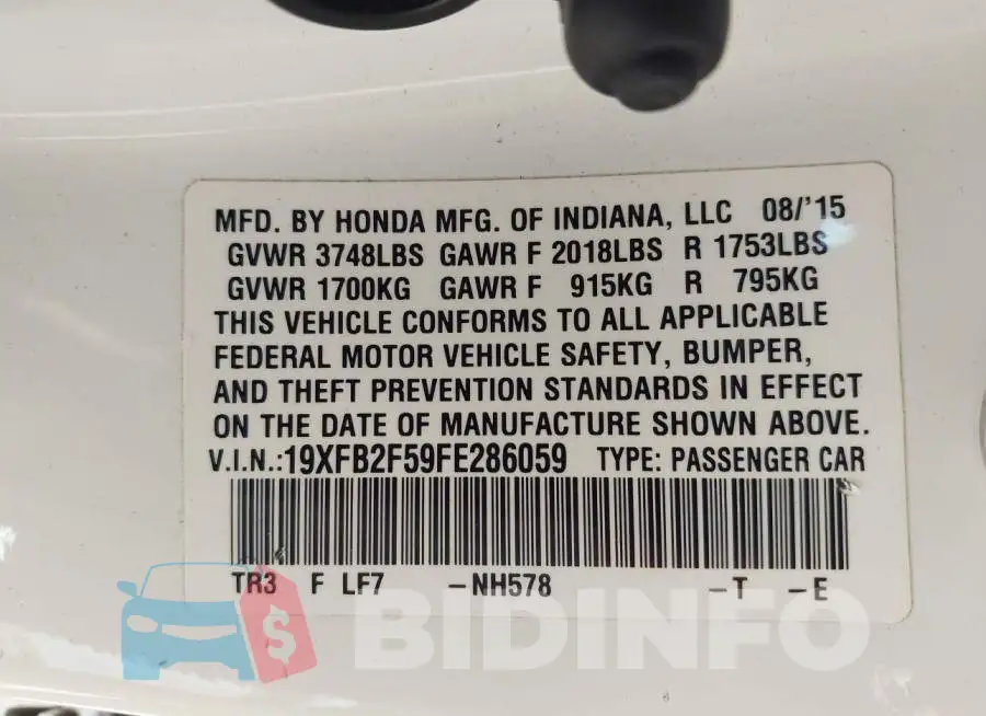 19XFB2F59FE286059 Photo# 9
