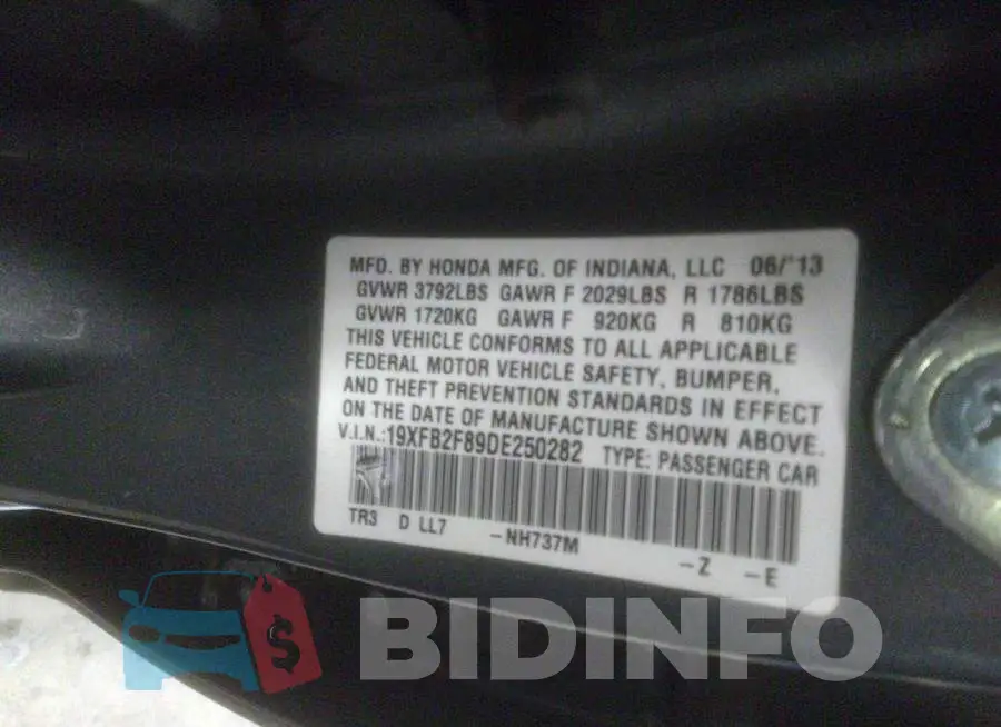 19XFB2F89DE250282 Photo# 9