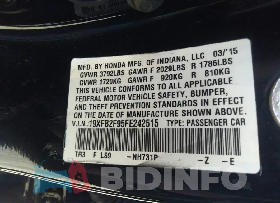 19XFB2F95FE242515 Photo# 9