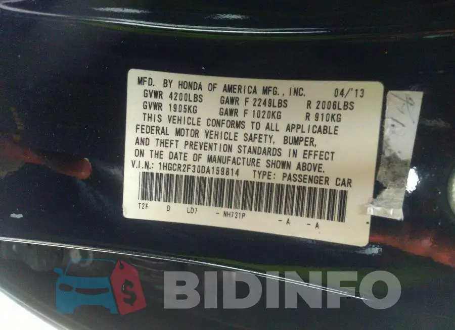 1HGCR2F30DA159814 Photo# 9