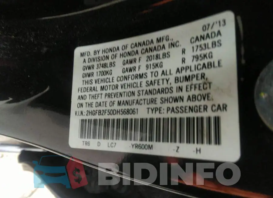 2HGFB2F50DH568061 Photo# 9