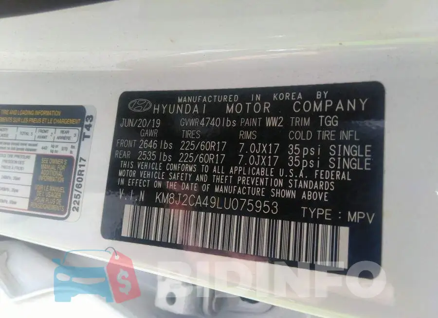 KM8J2CA49LU075953 Photo# 9