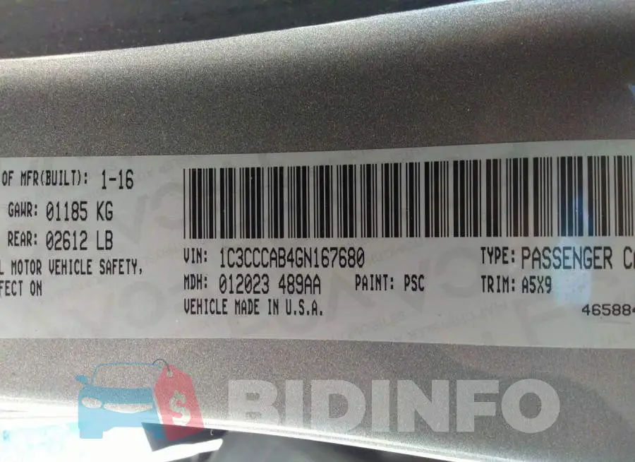 1C3CCCAB4GN167680 Photo# 9