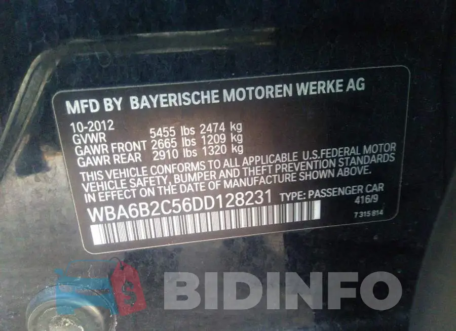 WBA6B2C56DD128231 Photo# 9