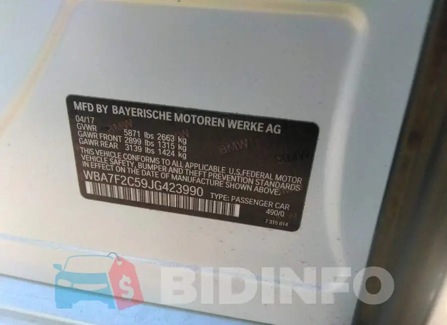 WBA7F2C59JG423990 Photo# 9