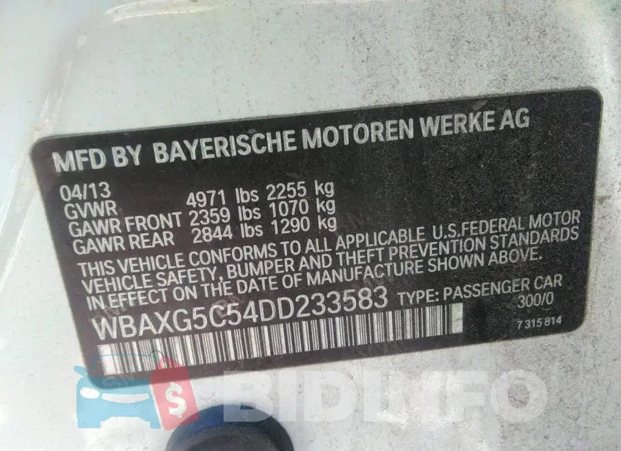 WBAXG5C54DD233583 Photo# 9