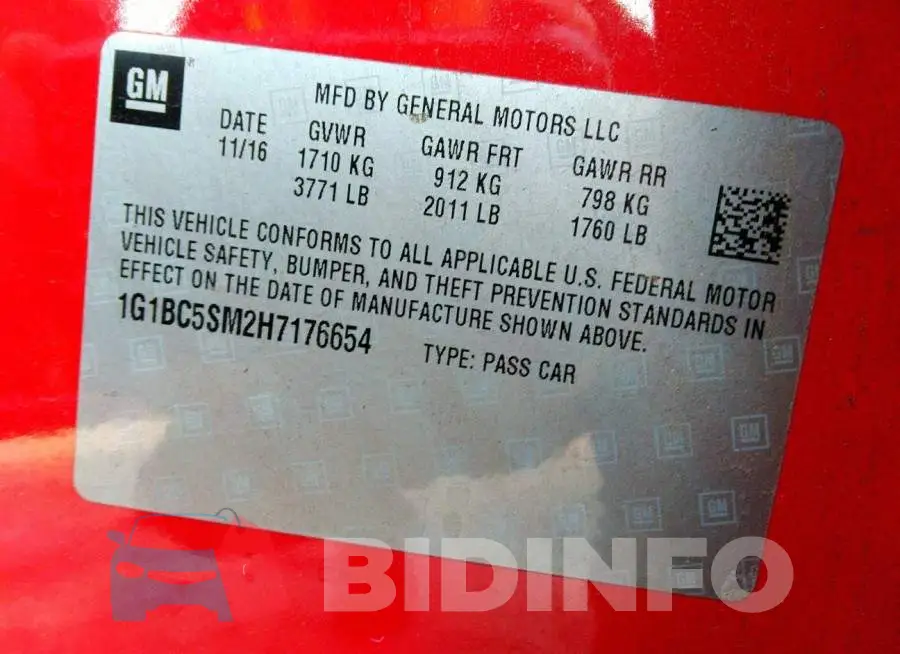 1G1BC5SM2H7176654 Photo# 9