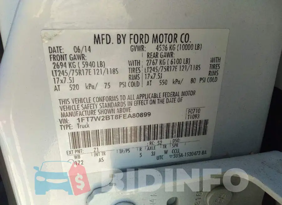 1FT7W2BT8FEA80899 Photo# 9
