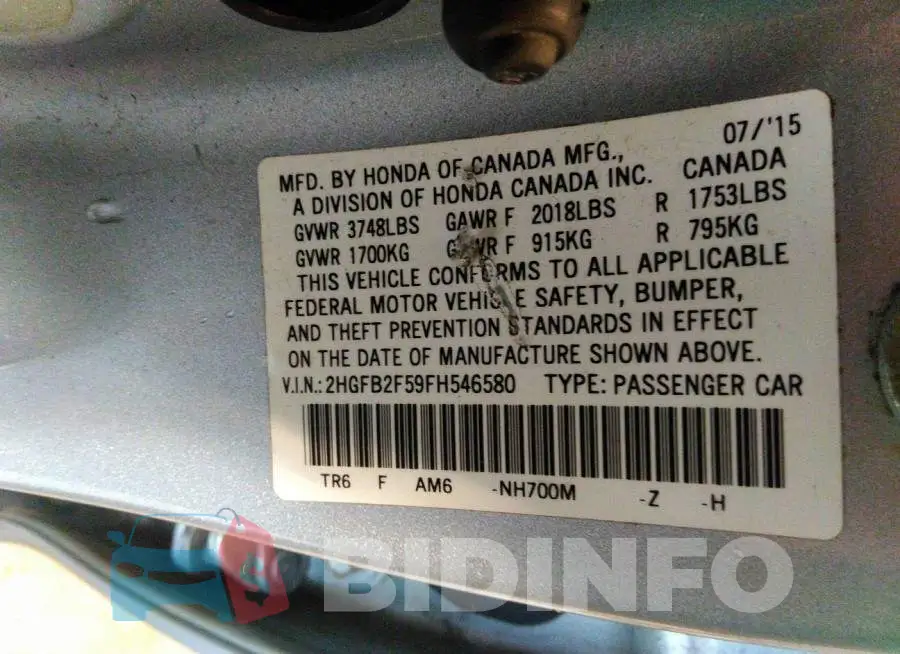 2HGFB2F59FH546580 Photo# 9