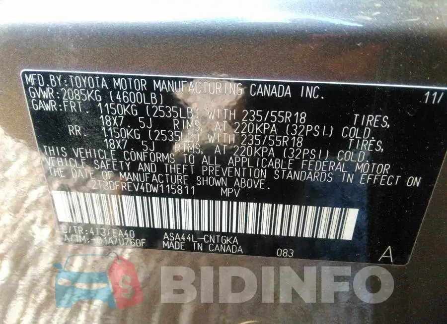 2T3DFREV4DW115811 Photo# 9