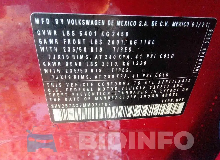 3VV2B7AX7MM076407 Photo# 9