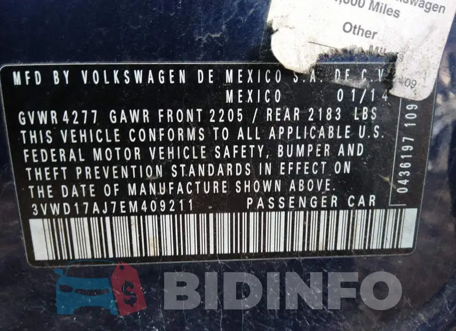 3VWD17AJ7EM409211 Photo# 9