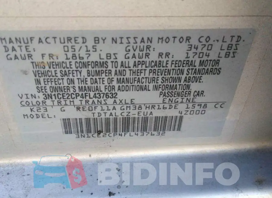 3N1CE2CP4FL437632 Photo# 9