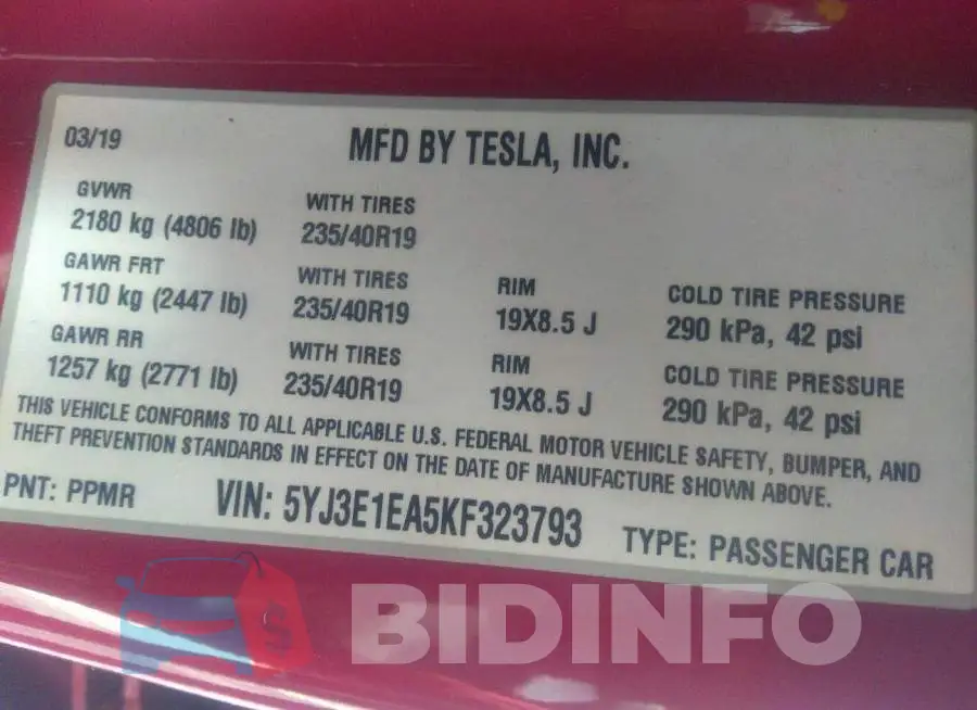 5YJ3E1EA5KF323793 Photo# 9