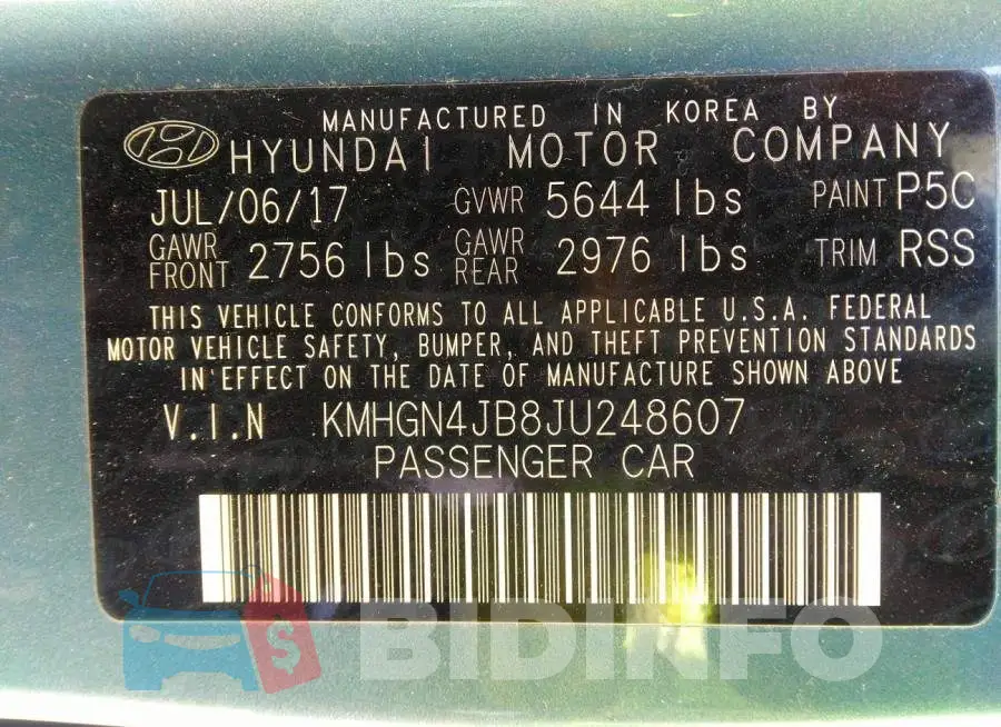 KMHGN4JB8JU248607 Photo# 9