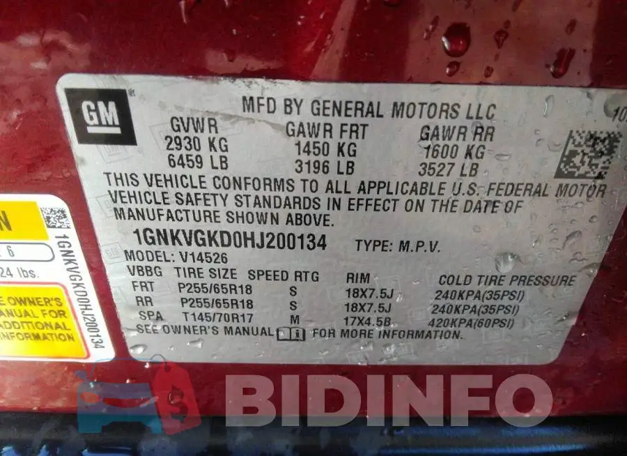 1GNKVGKD0HJ200134 Photo# 9
