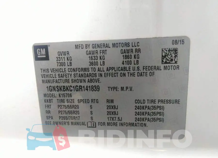 1GNSKBKC1GR141839 Photo# 9