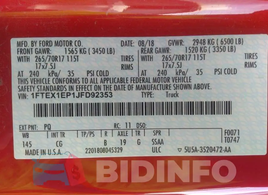 1FTEX1EP1JFD92353 Photo# 9
